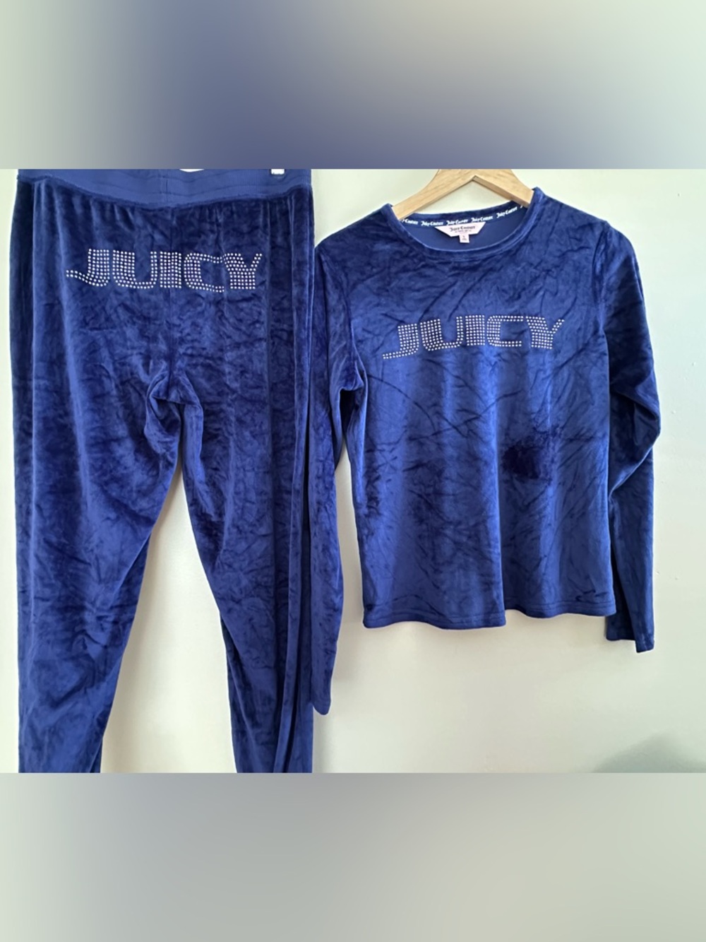 Juicy Couture Deep Blue Velour Studded Logo Pajama Set